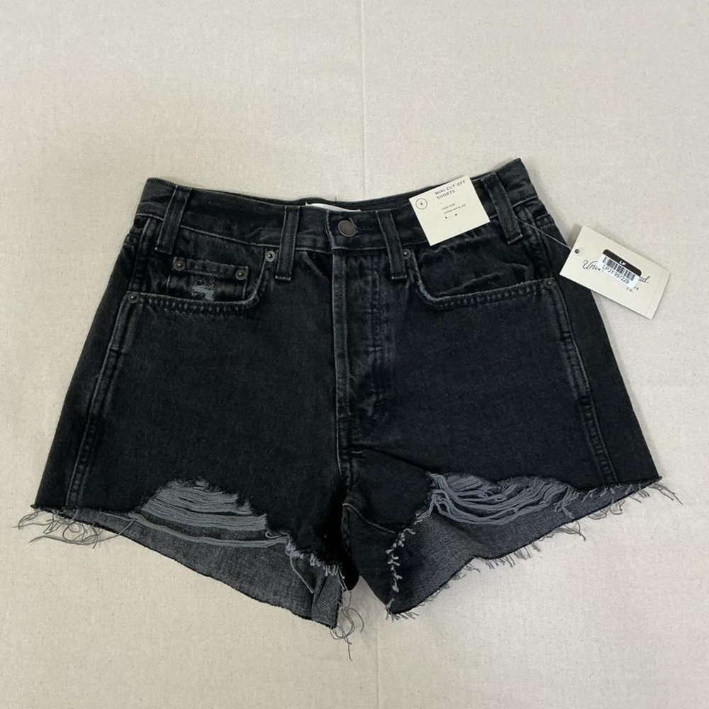 Black distressed denim cutoff shorts